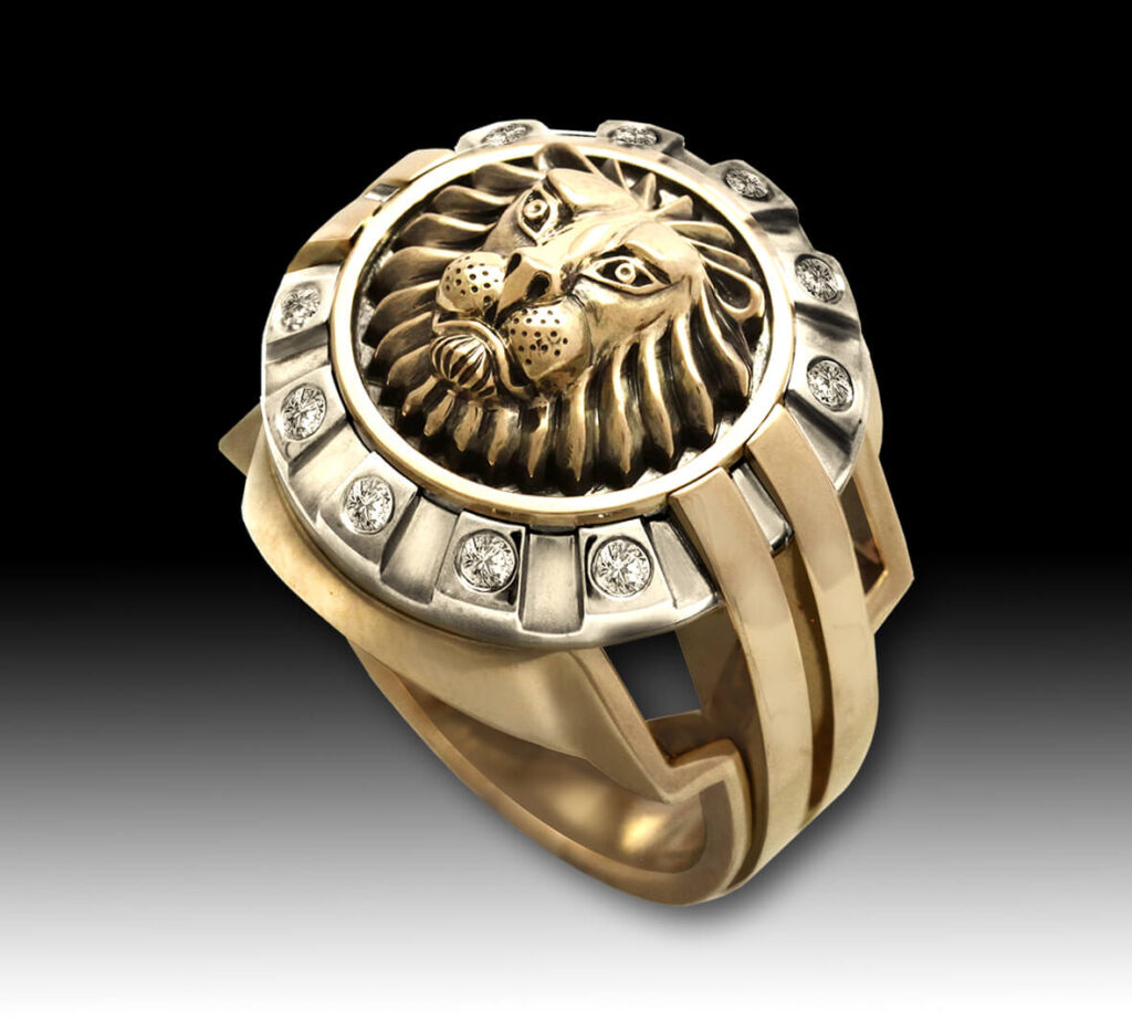 мужское кольцо со львом