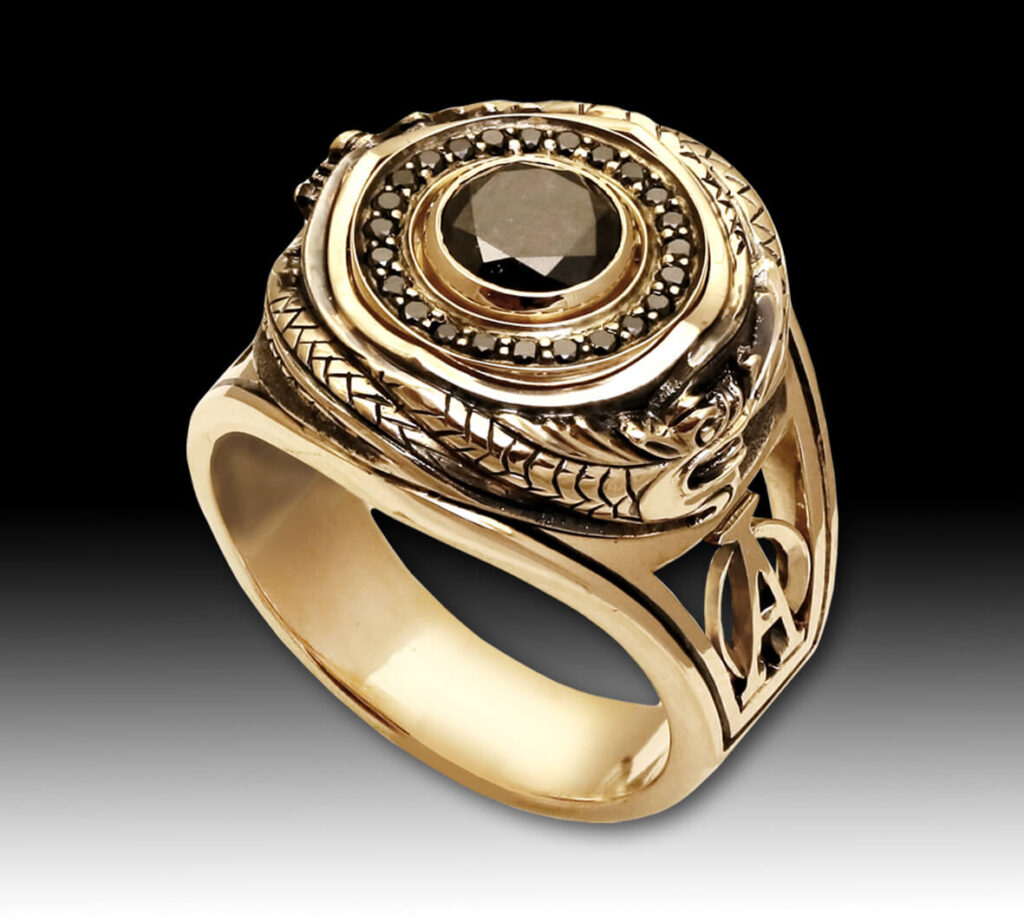 мужское кольцо с черным бриллиантом