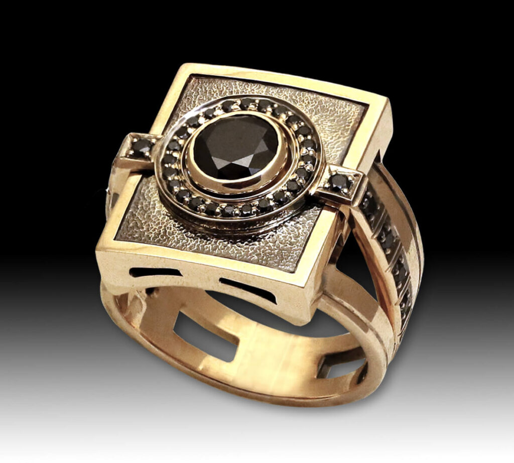 мужское кольцо с черными бриллиантами